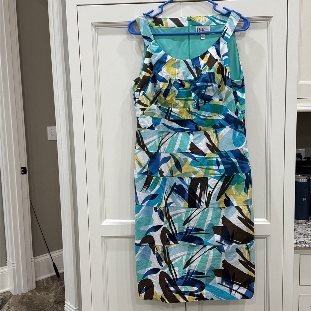 R&K Originals Sleeveless Womens Dress Blue & White abstract Print Size 12 Beach